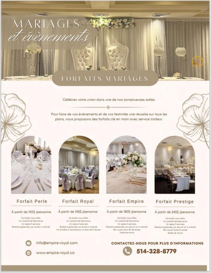 Salle de mariage à Louer Montréal-Nord